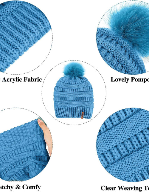 Load image into Gallery viewer, Womens Winter Warm Sets Knitted Fur Pompoms Beanie Hat Circle Loop Scarf Touch Screen Gloves Winter Favor Accessories
