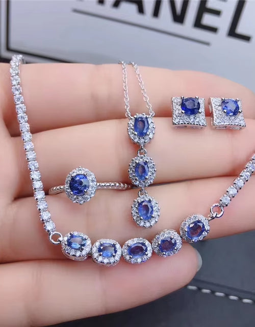 Load image into Gallery viewer, Columbia Natural Tanzanite Set Ring Earrings Necklace Fashionable with New Design Quality 925 Silver
