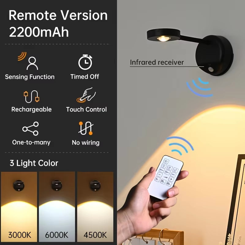 1Pc Rechargeable Spotlight No Wiring No Punching No Installation Wireless Home Background Wall Mural Light Smart Led Wall Light