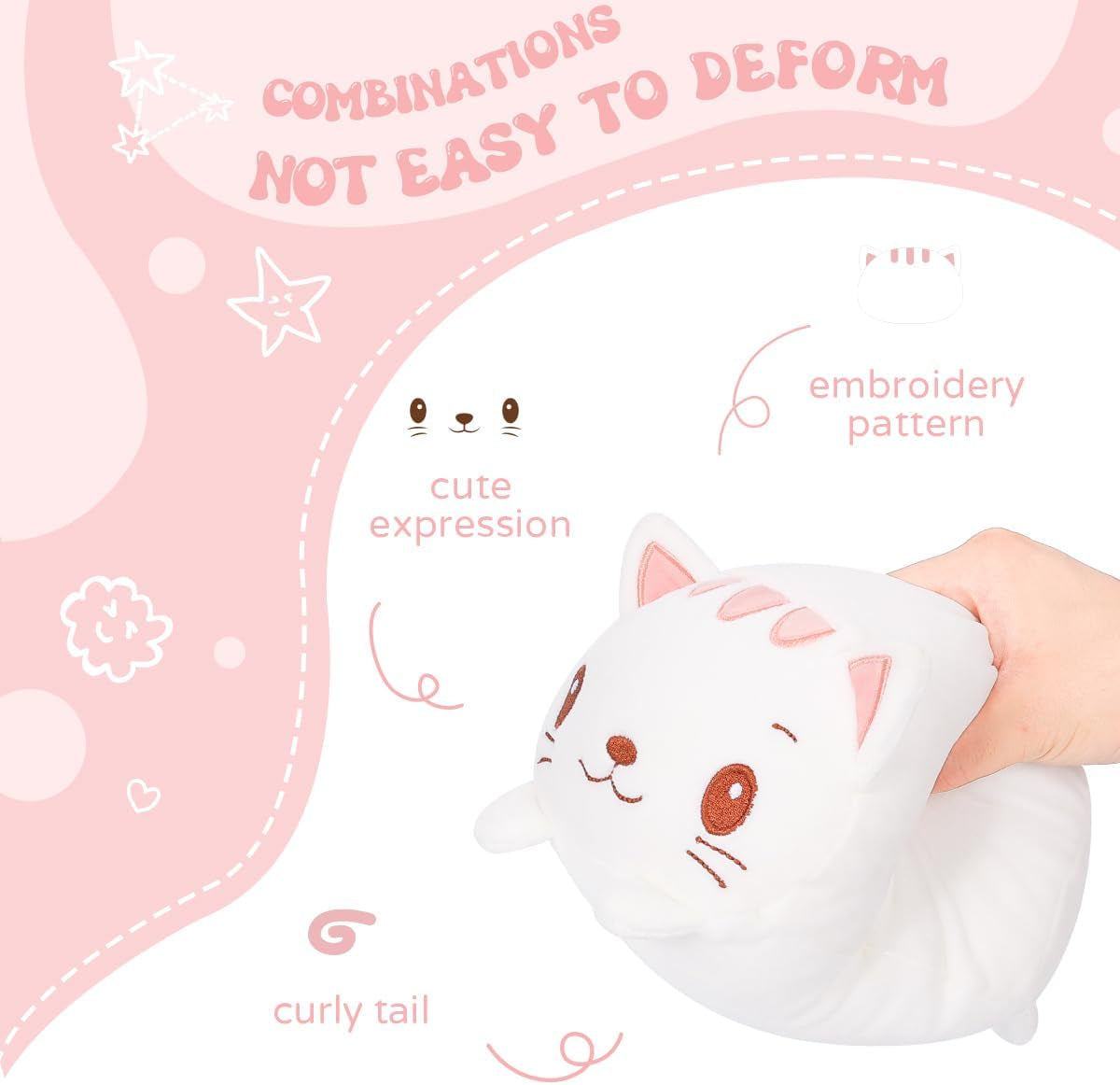 23.6 Inch Cute White Cat Plush Stuffed Animal Cylindrical Body Pillow,Super Soft Cartoon Hugging Toy Gifts for Bedding, Kids Sleeping Kawaii Pillow