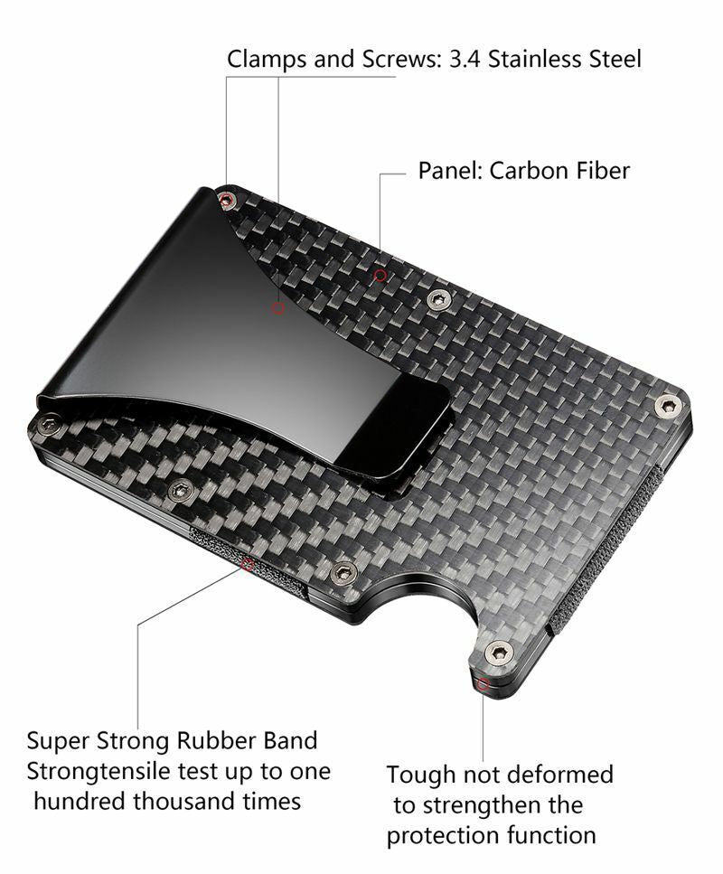 Carbon Fiber Blocking Slim Money Clip RFID Card Holder Metal Men Wallet Gift