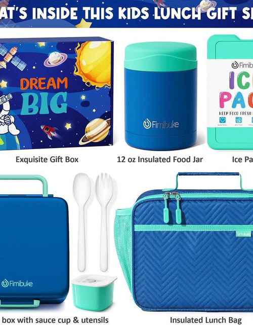 Load image into Gallery viewer, Fimibuke Bento Snack Lunch Box with 4 Compartment, Insulated Bag, Stainless Steel Vacuum Thermos Food Jar, Ice Pack, Utensils Set, Birthday Gift for Back to School Girl &amp; Boy Adult
