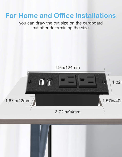 Load image into Gallery viewer, Recessed Power Strip, Black Desktop Power Grommet Socket with Furniture, 2 AC Outlets &amp; 2 USB Ports for Conference Desk,Kitchen,Office,Home,Hotel (9.85 Ft)
