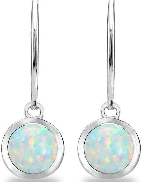 Load image into Gallery viewer, Sterling Silver Genuine or Synthetic Gemstone 6Mm round Bezel-Set Dangle Leverback Earrings
