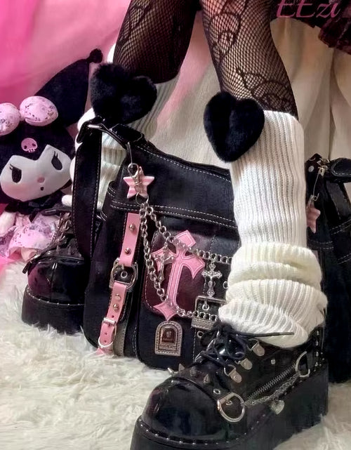 Load image into Gallery viewer, Hello Kitty Sanrio Gothic Punk Vintage Pink Cross Chains Crossbody Bags for Women Toys Hot Girl Handbag Y2K Trend Tote Bag
