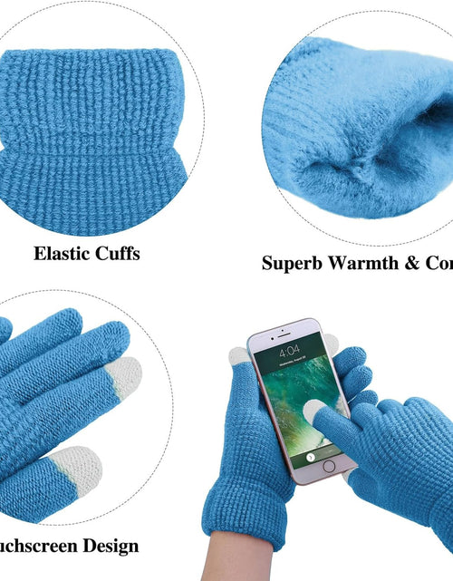 Load image into Gallery viewer, Womens Winter Warm Sets Knitted Fur Pompoms Beanie Hat Circle Loop Scarf Touch Screen Gloves Winter Favor Accessories
