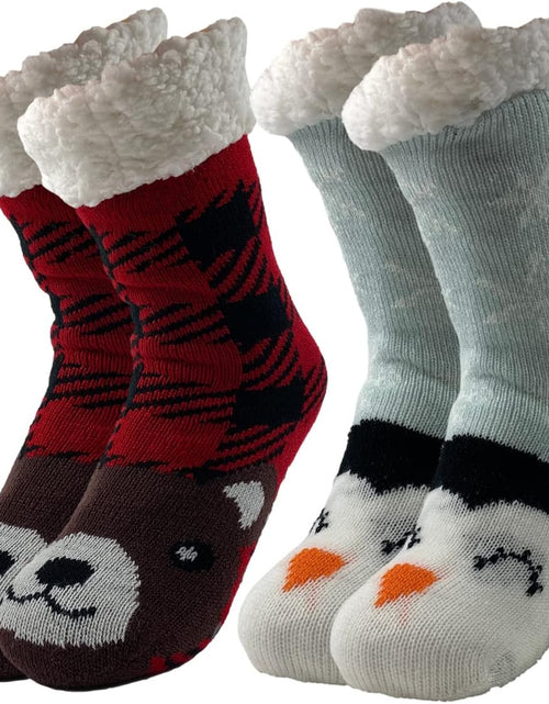 Load image into Gallery viewer, Sock Slippers for Women - 2 Pack Non Slip Socks - Fuzzy Socks Warm Socks with Grippers Sherpa Fleece Lined Thermal
