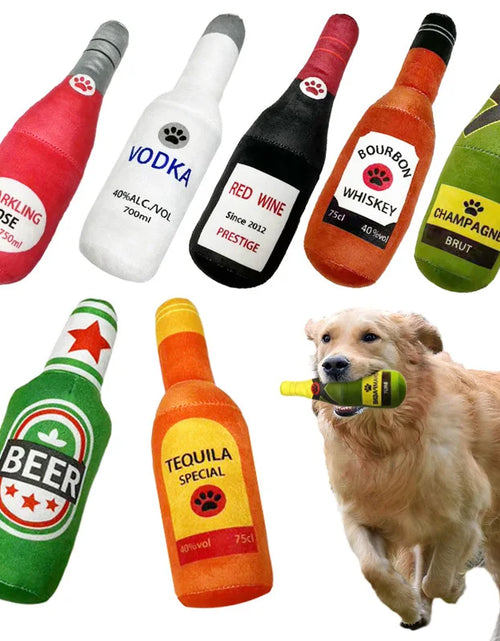 Load image into Gallery viewer, Funny Plush Dog Toys Beer Bottle Shaped Small Large Dogs Squeak Sound Clean Teeth Chew Toy Pets Interactive Playing Supplies
